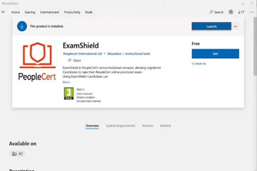 Lauch ExamShield from Microsoft Store